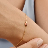 14 Ayar Altın Kaplama Zarif Mineli Uğur Böceği Gümüş Bileklik - BE00101 thumbnail 1