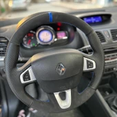 Fluence Araca Özel Direksiyon Kılıfı (Karbon Alcantra Mavi Yüzük) thumbnail 3