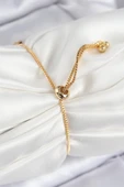 Pirinç Zirkon Taşlı Kare Model Gold Renk Asansörlü Kadın Bileklik thumbnail 2