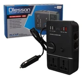 Olesson 1661 DC 12-24V 200W Oto Araç Power İnverter 2x Çakmak Girişi - 2x TYPE-C - 4x USB - 2x 220V Üniversal Priz - 5