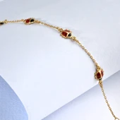 14 Ayar Altın Kaplama Minimal Mineli Uğur Böceği  Gümüş Bileklik - BE00102 thumbnail 4