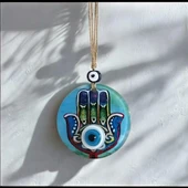 Fatma Ana Eli Desenli Nazar Boncuklu Duvar Süsü 10 Cm Cam Duvar Dekoru thumbnail 3