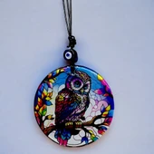 Dalda Baykuş Desenli 12 Cm Füzyon Cam Duvar Süsü thumbnail 2