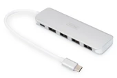 Digitus 4 Port USB 3.0 Hub, 4 x USB 3.0 USB-A Dişi Konnektör (USB çevre ürünü), 1 x USB Tip C PD (Power Delivery) port, 1 x USB Tip C erkek port (bilgisayar bağlantısı için), alüminyum, Mac ve Windows - 1