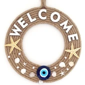 Jüt İpten Deniz Yıldızlı Nazar Boncuklu İncili Deniz Yıldızlı Welcome Yazılı Kapı Süsü thumbnail 1