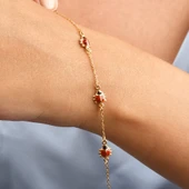 14 Ayar Altın Kaplama Minimal Mineli Uğur Böceği  Gümüş Bileklik - BE00102 thumbnail 2