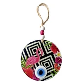 Pembe Flamingolu Çiçekli Nazar Boncuklu 15 Santimetre Çapında Duvar Süsü thumbnail 2