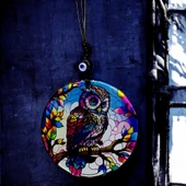 Dalda Baykuş Desenli 12 Cm Füzyon Cam Duvar Süsü thumbnail 3