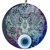 Fil Figürlü Nazar Boncuklu Füzyon Cam Duvar Süsü - 1