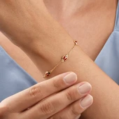 14 Ayar Altın Kaplama Minimal Mineli Uğur Böceği  Gümüş Bileklik - BE00102 thumbnail 1