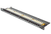 Digitus 19  24 port Cat-6 UTP Patch Panel, 8P8C, LSA, 0,5U boyut, tozdan korumak için kapaklı, zırhsız, siyah renk - 1