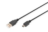 USB 2.0 Bağlantı Kablosu, USB A Erkek - USB mini B (5 pin) Erkek, 1 metre, AWG 28, USB 2.0 uyumlu, UL, siyah renk - 1