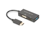 DisplayPort (DP) Çeviricisi/3 in 1 Multi-Media Kablosu<br>
Kablolu, 0.20 metre<br>
DP Erkek <-> HDMI Dişi + DVI Dişi + VGA Dişi<br>
Siyah renk, altın kaplama - 1