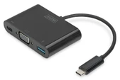 Digitus USB 3.1 (Gen. 1) (USB Tip C) <-> VGA Grafik Adaptörü<br>
Giriş: 1 x USB Tip C erkek (bilgisayar bağlantısı için)<br>
Çıkış:<br>
1 x Şarj özellikli USB Tip C (PD 2.0) di - 1