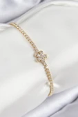 Pirinç Zirkon Taşlı Çiçek Model Gold Renk Kadın Bileklik - EBJ250816W37230 thumbnail 1