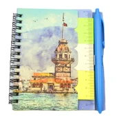 NotYaz 12x10 60 Yaprak Kalemli-Cetvelli Not Defteri Bloknot İstanbul Motifleri Çizgili- Kız Kulesi (GD-8193) thumbnail 1