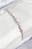 Pirinç Zirkon Taşlı Pembe Kalp Model Gümüş Renk Kadın Bileklik - EBJ250816W37219 thumbnail 1