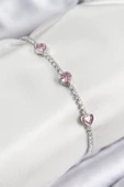 Pirinç Zirkon Taşlı Pembe Kalp Model Gümüş Renk Kadın Bileklik - EBJ250816W37207 thumbnail 1