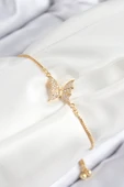 Pirinç Zirkon Taşlı Kelebek Model Gold Renk Asansörlü Kadın Bileklik - EBJ250816W37432 thumbnail 1