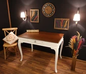 Wooding Mobilya 110 Cm Çekmeceli Masif Beyaz Ceviz Çalışma Masası thumbnail 1