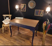 Wooding Mobilya 110 Cm Çekmeceli Masif Lacivert Natürel Çalışma Masası thumbnail 1