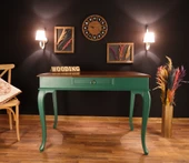 Wooding Mobilya 110 Cm Çekmeceli Masif Yeşil Ceviz Çalışma Masası - 3