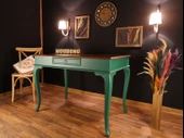 Wooding Mobilya 110 Cm Çekmeceli Masif Yeşil Ceviz Çalışma Masası - 5