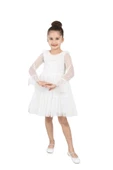 Puantiyeli Tüllü Beyaz Kız Çocuk Elbise thumbnail 5