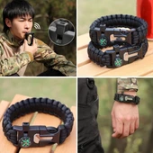 5'i 1 Arada Çok Fonksiyonlu Hayatta Kalma Bilekliği Pusula, Düdük, Çakmak Taşı ve Şemsiye İpi Bileklik thumbnail 2