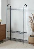 DEKORATİF SİYAH METAL ELBİSE ASKILIĞI 3 RAFLI ÇOK AMAÇLI AYAKLI PORTMANTO VE KONFEKSİYON ASKILIĞI - 8