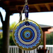 Altın Varak Nazar Boncuklu Duvar Süsü Cam Duvar Dekoru thumbnail 3