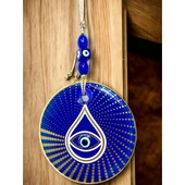 Gold Puantiyeli Mavi Cam Nazar Boncuklu Göz Duvar Süsü thumbnail 4