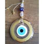 Altın Yaldızlı Nazar Boncuklu Şeffaf Cam Duvar Süsü thumbnail 3