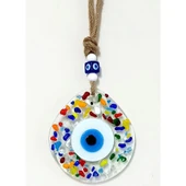 Gökkuşağı Renklerinde Nazar Boncuklu Damla Model Şeffaf Cam Duvar Süsü thumbnail 1