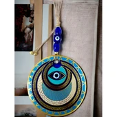 Altın İşlemeli Halka Model Nazar Boncuk Gözlü Duvar Süsü Zincir Duvar Dekoru thumbnail 2