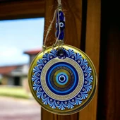 Altın Varak Nazar Boncuklu Duvar Süsü Cam Duvar Dekoru thumbnail 1