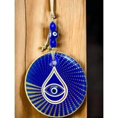 Gold Puantiyeli Mavi Cam Nazar Boncuklu Göz Duvar Süsü thumbnail 2