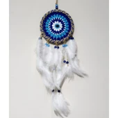 Nazar Boncuğu Desenli Dream Catcher El Yapımı Kuş Tüylü Rüya Kapanı Duvar Süsü thumbnail 3