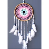 Nazar Boncuğu Motifli Düş Kapanı El Yapımı Pembe Duvar Süsü thumbnail 3