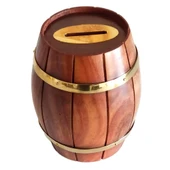 Maun Ağacından Dekoratif Ahşap Fıçı Kumbara thumbnail 1