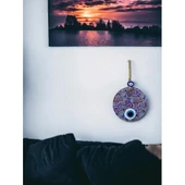 Mandala Desen Mavi Mor Nazar Boncuklu Füzyon Cam El İşçiliği 12 cm Duvar Süsü Nazarlık Hediyelik Eşya - 1