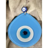 Mavi Nazar Boncuklu Açık Mavi Renk Nazar Boncuklu Damla Desen El Yapımı Duvar Süsü thumbnail 1