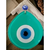 Mavi Nazar Boncuklu Açık Yeşil Renk Nazar Boncuklu Damla Desen El Yapımı Duvar Süsü thumbnail 2