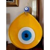 Mavi Nazar Boncuklu Şeffaf Bal Renk Nazar Boncuklu Damla Desen El Yapımı Duvar Süsü - 1