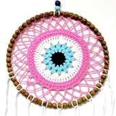 Nazar Boncuğu Motifli Düş Kapanı El Yapımı Pembe Duvar Süsü thumbnail 2