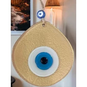 Mavi Nazar Boncuklu Gold Renk Nazar Boncuklu Damla Desen El Yapımı Duvar Süsü thumbnail 2