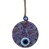 Mandala Desen Mavi Mor Nazar Boncuklu Füzyon Cam El İşçiliği 12 cm Duvar Süsü Nazarlık Hediyelik Eşya - 4