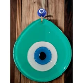 Mavi Nazar Boncuklu Açık Yeşil Renk Nazar Boncuklu Damla Desen El Yapımı Duvar Süsü thumbnail 4