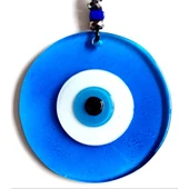 Nazar Boncuklu El Yapımı Deri İpli Açık Mavi Şeffaf Cam Duvar Süsü thumbnail 3