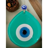 Mavi Nazar Boncuklu Açık Yeşil Renk Nazar Boncuklu Damla Desen El Yapımı Duvar Süsü thumbnail 3